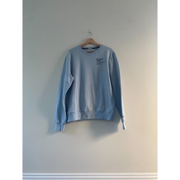 NWOT Pepe Jeans Men's Sky Blue Cotton Crew Neck Sweatshirt Jumper - Size Medium - Picture 1 of 10